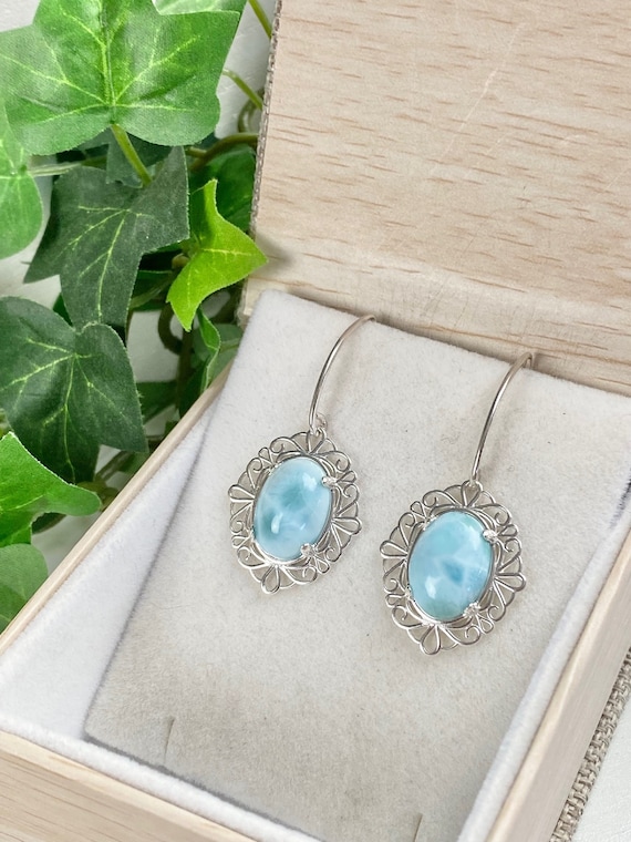 Larimar Earrings Larimar Jewelry Gemstone Jewelry Caribbean Jewelry Larimar Lace Etsy