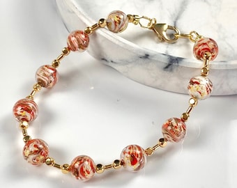 Murano Glass Bracelet - Venetian Jewelry - Italian Jewelry - Beaded Bracelet - New World Red