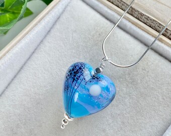 Heart Pendant Necklace - Heart Jewelry - Lampwork Jewelry - Adjustable Chain - Moonlight Heart