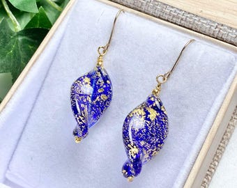Venetian Glass Earrings - Murano Jewelry - Blue Earrings - Cobalt Twist