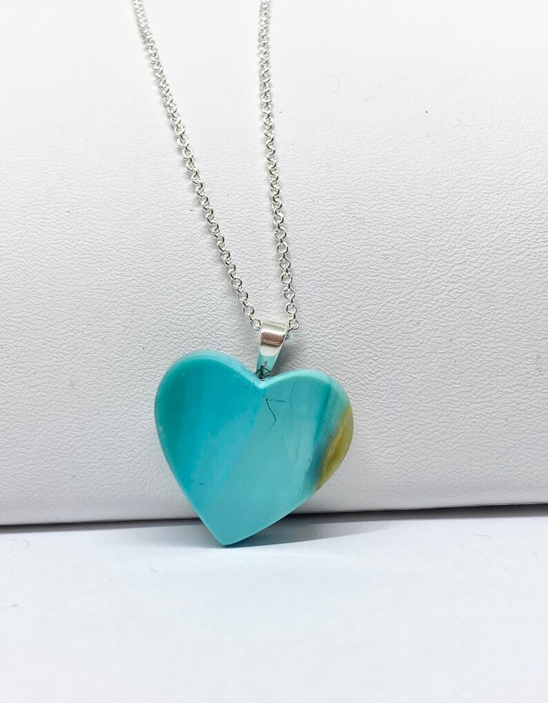 Blue Opal Heart Pendant Necklace Blue Opal Jewelry Valentines Day Jewelry Blue Opal Heart Indonesian Blue Opal