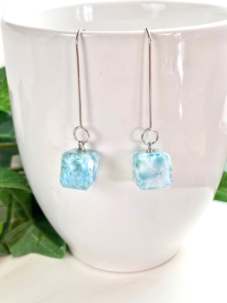 Larimar Earrings - Larimar Jewelry - Gemstone Jewelry - Larimar Cube Bild 2