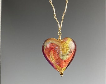 Murano Glass Pendant Necklace - Murano Jewelry - Heart Necklace - Heart Jewelry - Swirl Love