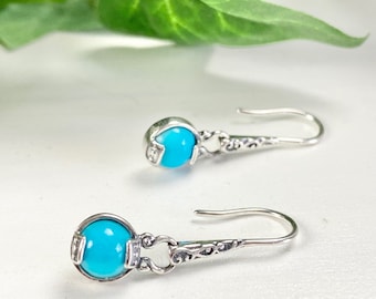 Sleeping Beauty Turquoise Earrings - Rare Turquoise Jewelry - Small Earrings - Beauty Pea