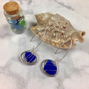 Cobalt Blue Sea Glass Earrings - Sea Glass Jewelry - Beach Wear - Wire Wrapped Earrings - Cobalt Jewelry - Beach Glass Jewelry -Caged Cobalt