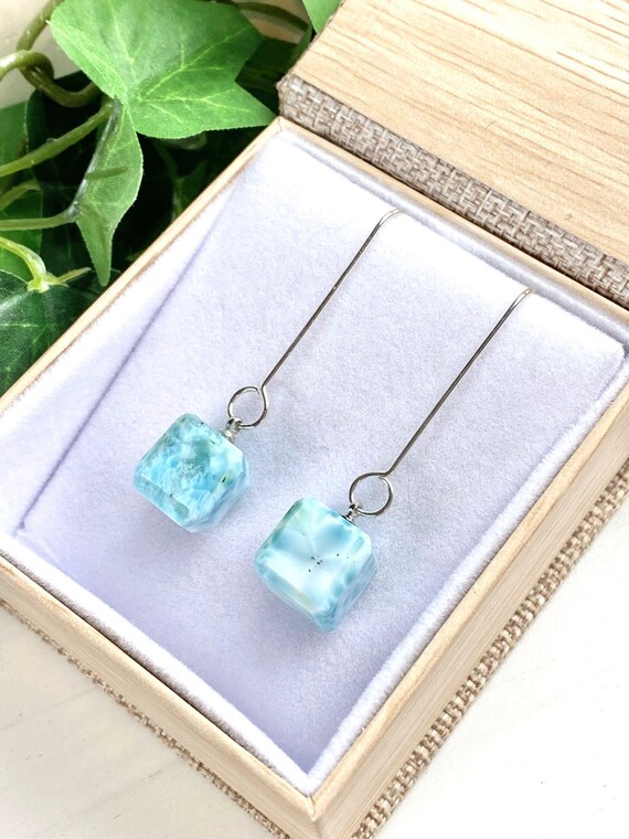 Larimar Earrings - Larimar Jewelry - Gemstone Jewelry - Larimar Cube