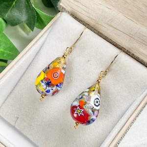 Venetian Glass Earrings - Venetian Glass Jewelry - Venetian Glass Jewelry - Millefiore Earrings - Italian Glass -Gold Mosaic