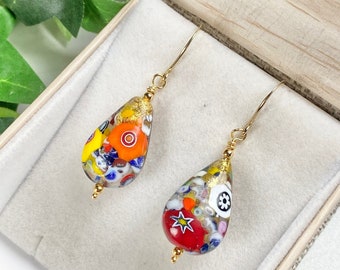 Murano Glass Earrings - Murano Glass Jewelry - Venetian Glass Jewelry - Millefiore Earrings - Italian Jewelry - Gold Mosaic