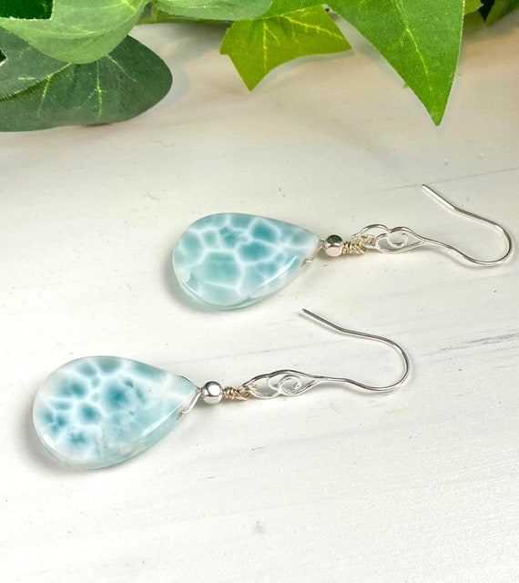 Larimar Earrings Larimar Jewelry Rare Gemstone Jewelry Caribbean Gem Larimar Pool
