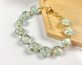 Venetian Glass Bracelet - Venetian Jewelry - Beaded Bracelet - Gift For Her - Mother's Day Gift - Italian Glass - Old World Aqua