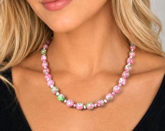 Dyed White Jade Necklace - Dyed Jade Jewelry - Pink Beaded Necklace - Jade Garden