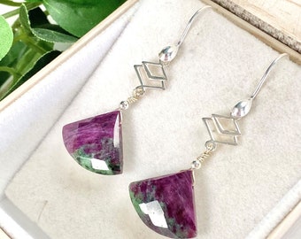 Ruby Zoisite Earrings - Gemstone Jewelry - Gemstone Gift - Geo Ruby