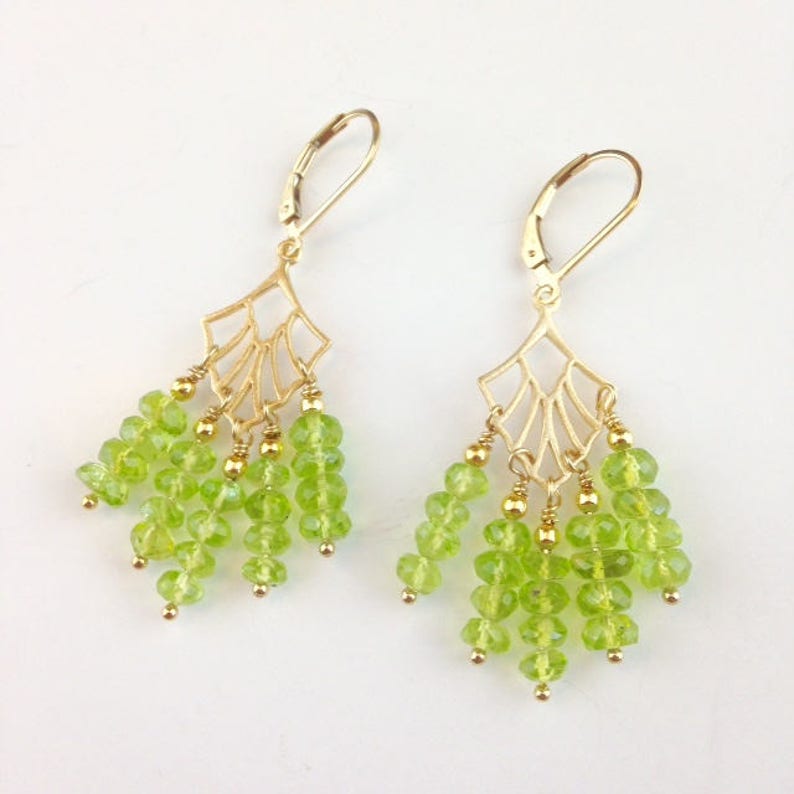 Peridot Feathers August Birthstone Jewelry Gold Gemstone Jewelry Peridot Jewelry Green Chandelier Earrings Peridot Earrings