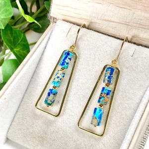 Jasper Earrings - Jasper Jewelry - Gold Jewelry - Ocean Jasper