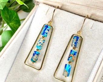 Jasper Earrings - Jasper Jewelry - Gold Jewelry - Ocean Jasper