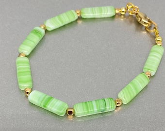 Venetian Glass Bracelet - Venetian Glass Jewelry - Opaque Green Glass - Beaded Bracelet - Italian Glass - Milky Green