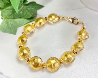 Murano Glass Bracelet - Murano Venetian Glass Jewelry - Gold Bracelet - Brick Road