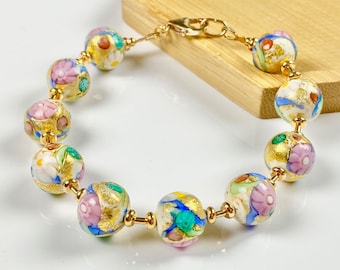 Murano Glass Bracelet - Venetian Jewelry - Italian Jewelry - Pastel Jewelry - Beaded Bracelet - Paris Spring