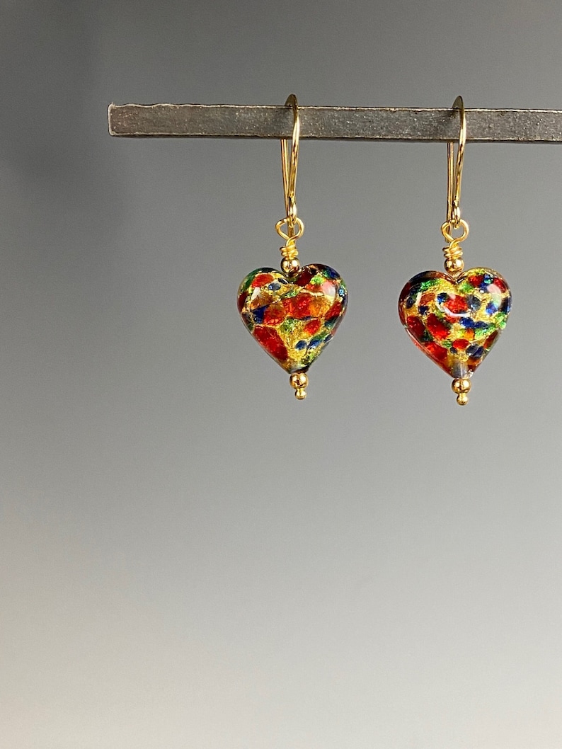 Murano Glass Earrings Murano Glass Hearts Colorful Jewelry Rainbow Hearts Pride Jewelry Italian Jewelry Gem Heart image 1