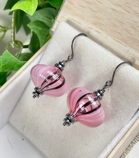 Murano Glass Earrings Blown Glass Jewelry Pink Earrings Etsy
