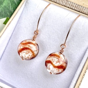 Venetian Glass Earrings - Venetian Glass Jewelry - Rose Gold Earrings - Snow Drift