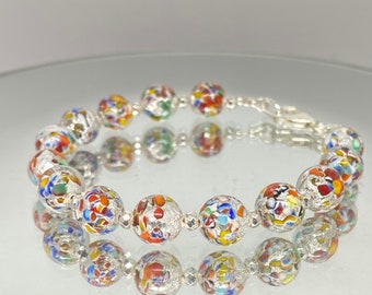 Bracelet en verre de Murano - Bijoux en verre de Venise - Bracelet en verre perlé - Bijoux italiens - Cadeau de bijoux - Bijoux colorés - Murano Luna