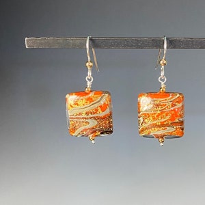 Venetian Glass Earrings - Venetian Glass Jewelry - Square Earrings - Mixed Metal Earrings -  Italian Glass - Spice