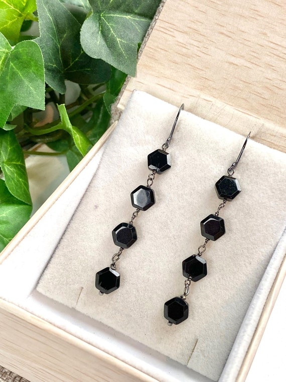 Black Spinel Earrings - Spinel Jewelry - Black Earrings - Black Gemstones - Spinel Dangle