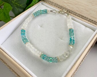 Apatite Bracelet - Moonstone Bracelet - Apatite Jewelry - Stacking Bracelet - beaded bracelet - jewelry gift - Stackable Jewelry - Sea Froth