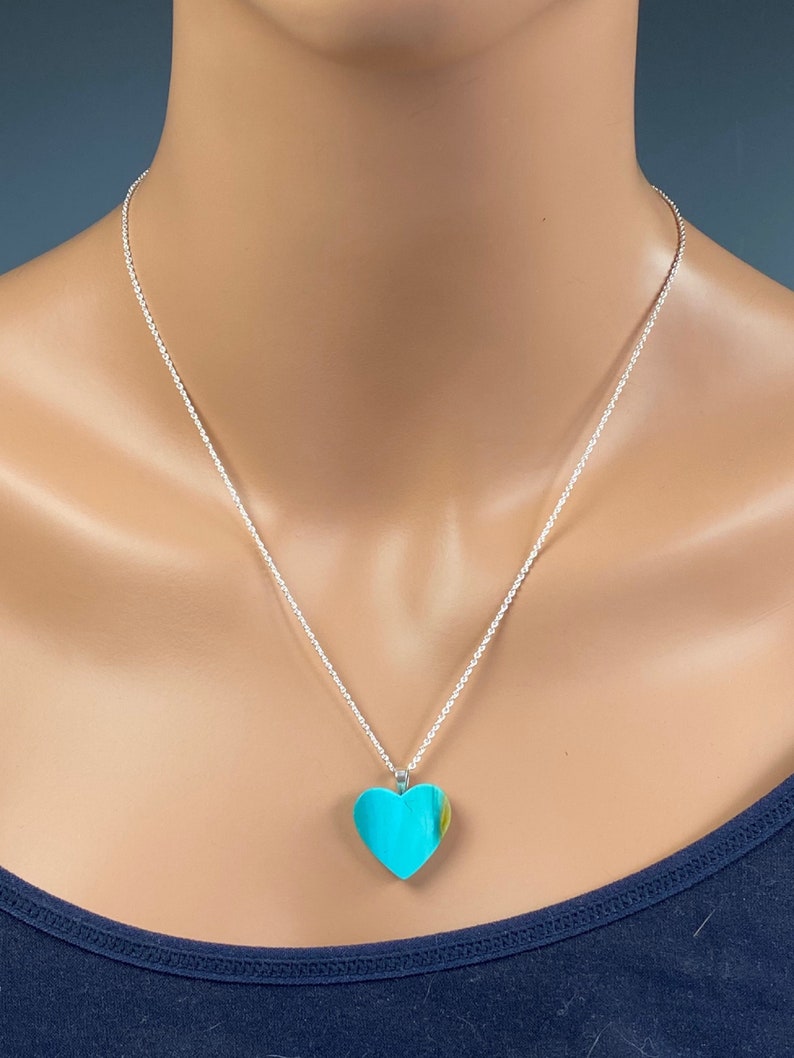 Blue Opal Heart Pendant Necklace Blue Opal Jewelry Valentines Day Jewelry Blue Opal Heart Indonesian Blue Opal