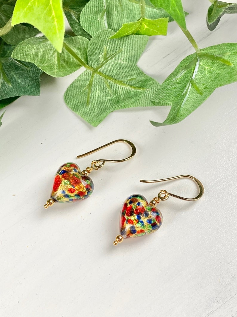 Murano Glass Earrings Murano Glass Hearts Colorful Jewelry Rainbow Hearts Pride Jewelry Italian Jewelry Gem Heart image 7