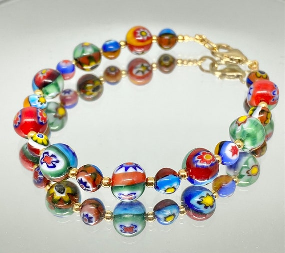 GlassOfVenice Parure Collana e Orecchini con Riflessi Veneziani - Oro Millefiori