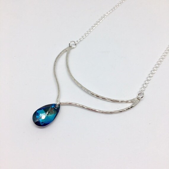 BLUE BERMUDA TEAR Mothers Womens Necklace Pendant Made With SWAROVSKI CRYSTAL