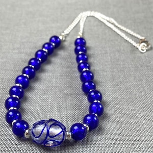 Venetian Glass Necklace - Venetian Jewelry - Cobalt Blue Jewelry - Cobalt Swirl