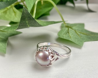 Pink Pearl Ring - Pearl Jewelry - Solitaire Pearl - Gift For Her - Pink Pearl