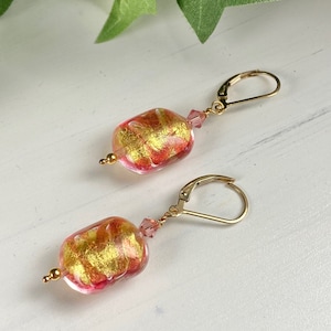 Venetian Glass Earrings - Venetian Jewelry - Peach Swirl