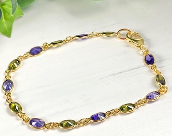 Gemstone Bracelet - Amethyst and Peridot Jewelry - Grape Moss