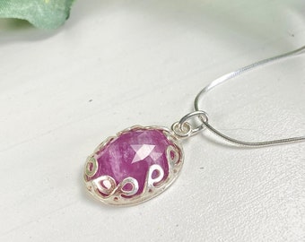 Pink Sapphire Pendant Necklace - Pink Sapphire Jewelry - Pink Gemstone Jewelry - Sapphire Rose