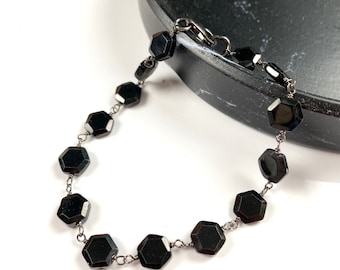 Black Spinel Bracelet - Spinel Jewelry - Black Gemstone Jewelry - Beaded Bracelet - Spinel Path
