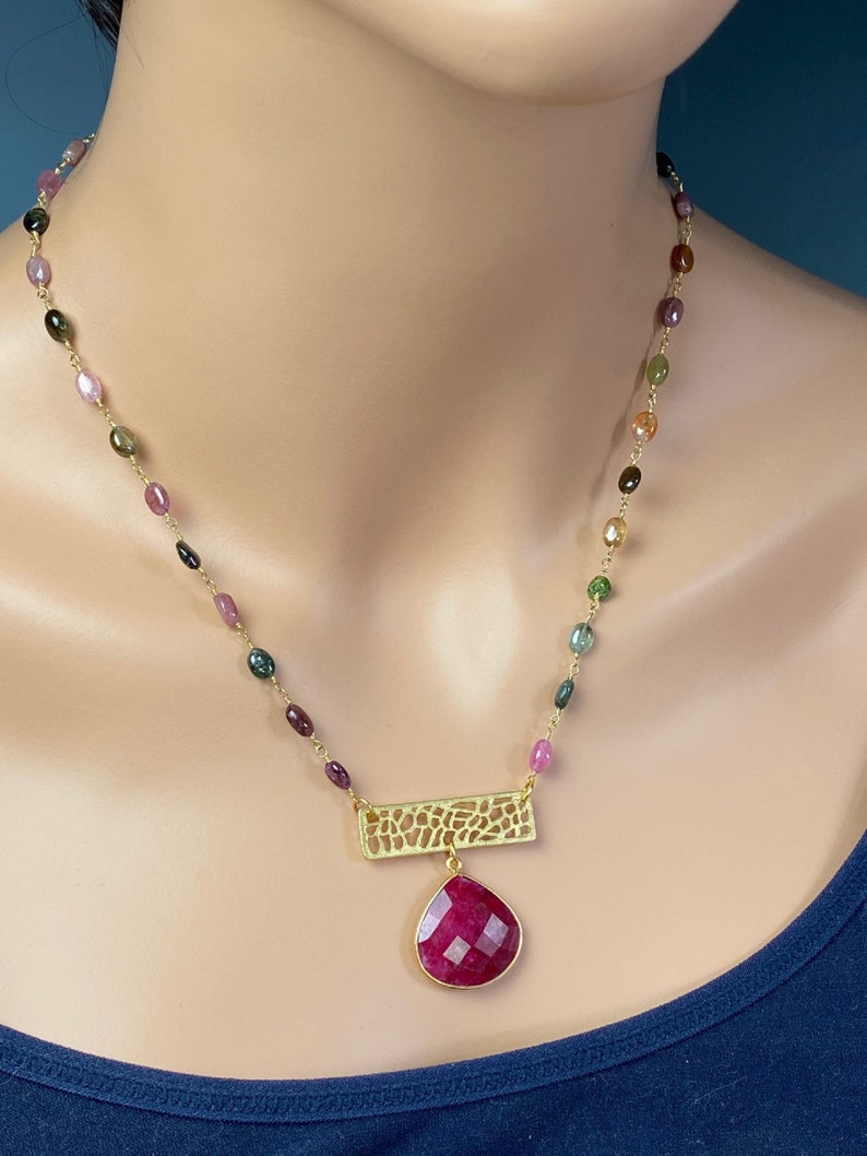 Ruby Pendant Necklace Tourmaline Jewelry July Birthstone Etsy