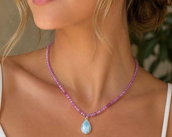 Star Ruby Necklace - Larimar Pendant Necklace - Gemstone Jewelry - July Birthstone - Gift for July - Ruby Larimar