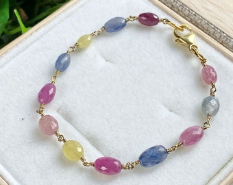 Sapphire Bracelet - Multi color Sapphire Jewelry - September birthstone jewelry - Gemstone Jewelry - Sapphire Garden