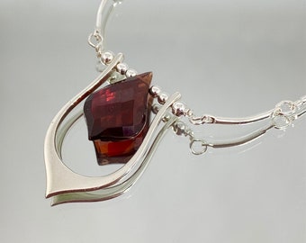 Garnet Necklace - Garnet Jewelry - Garnet Pendant - January Birthstone - Holiday Gift - Garnet Lotus