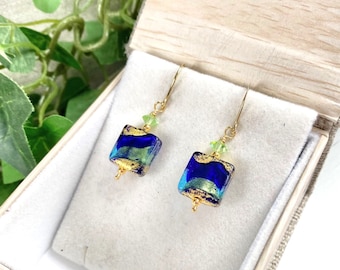 Murano Glass Earrings - Venetian Glass Jewelry - Italian Jewelry - Blue and Green Jewelry - Carnivale