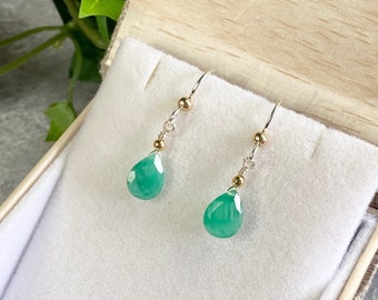 Emerald Earrings - Emerald Jewelry - May Birthstone - Mixed Metal Earrings - Mother's Day Gift - Gift For Teen - Emerald Drop