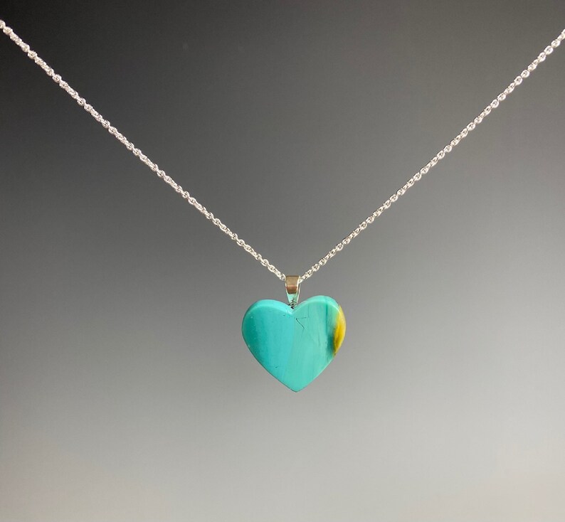 Blue Opal Heart Pendant Necklace Blue Opal Jewelry Valentines Day Jewelry Blue Opal Heart Indonesian Blue Opal