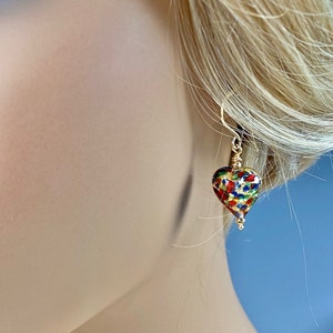 Murano Glass Earrings Murano Glass Hearts Colorful Jewelry Rainbow Hearts Pride Jewelry Italian Jewelry Gem Heart image 5