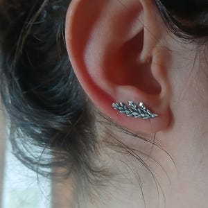 Leaf Ear Climbers, Nature Ear Cuffs, Sterling Silver Cedar Earring, Silver Studs, Up the Ear