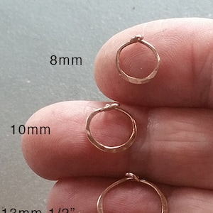 Tiny 8mm 14k Gold Hoops, Small Solid Gold Hoops, 14k Rose Gold, 14k White Gold or Yellow Gold Earrings, Cartilage Hoops Minimalist Earings image 1