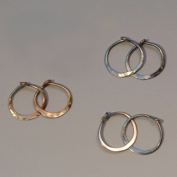 Small Solid Gold Hoops 10mm 14k Yellow Gold, Rose Gold or White Gold